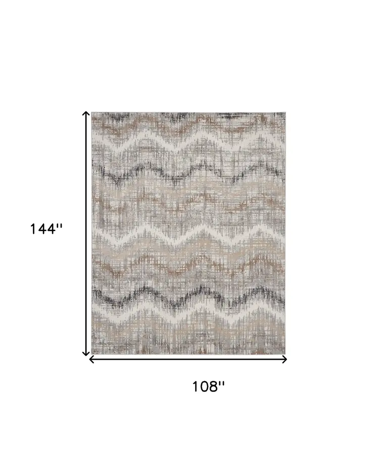 9' X 12' Ivory Gray and Brown Abstract Non Skid Area Rug
