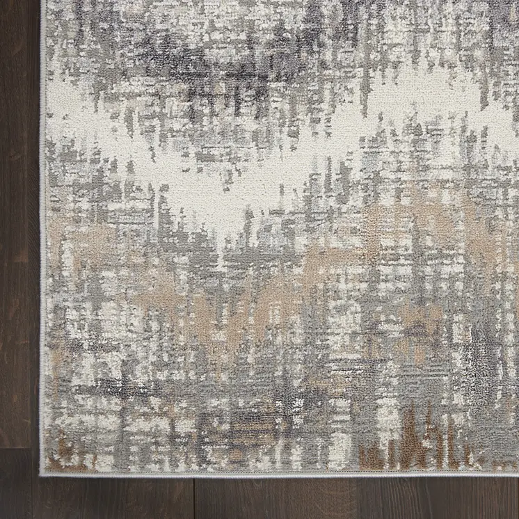 9' X 12' Ivory Gray and Brown Abstract Non Skid Area Rug