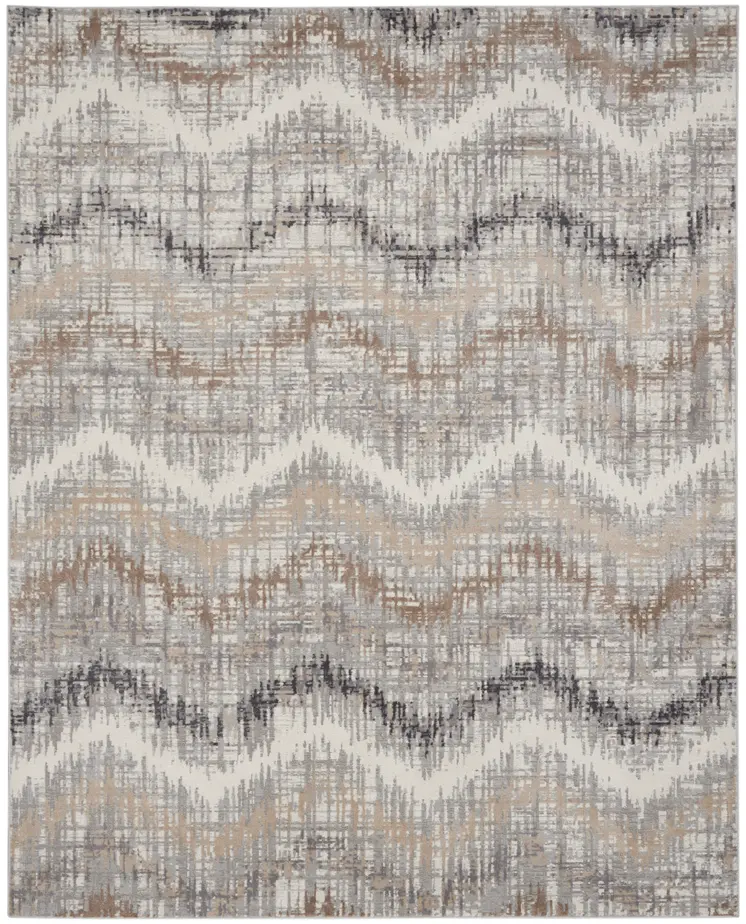 9' X 12' Ivory Gray and Brown Abstract Non Skid Area Rug