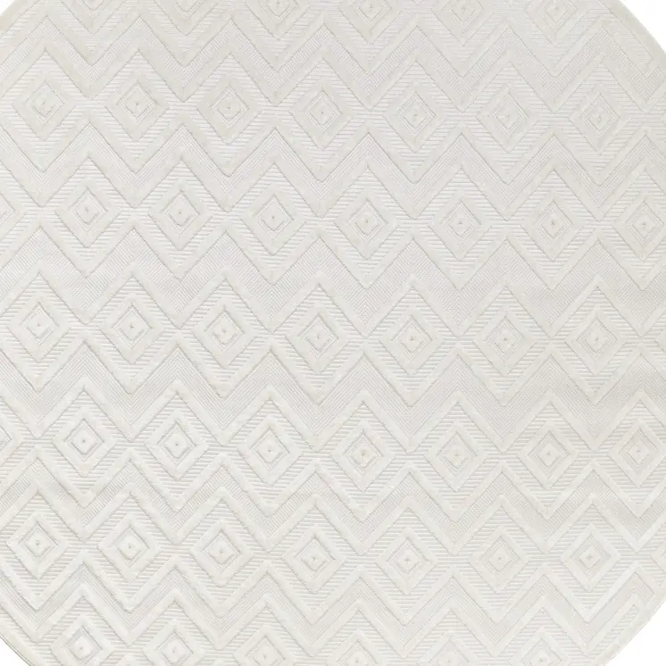 10' Ivory And White Round Geometric Indoor Outdoor Area Rug