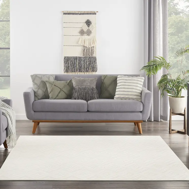 9' Ivory And White Square Geometric Indoor Outdoor Area Rug