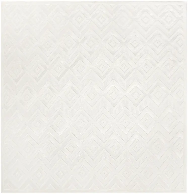 9' Ivory And White Square Geometric Indoor Outdoor Area Rug