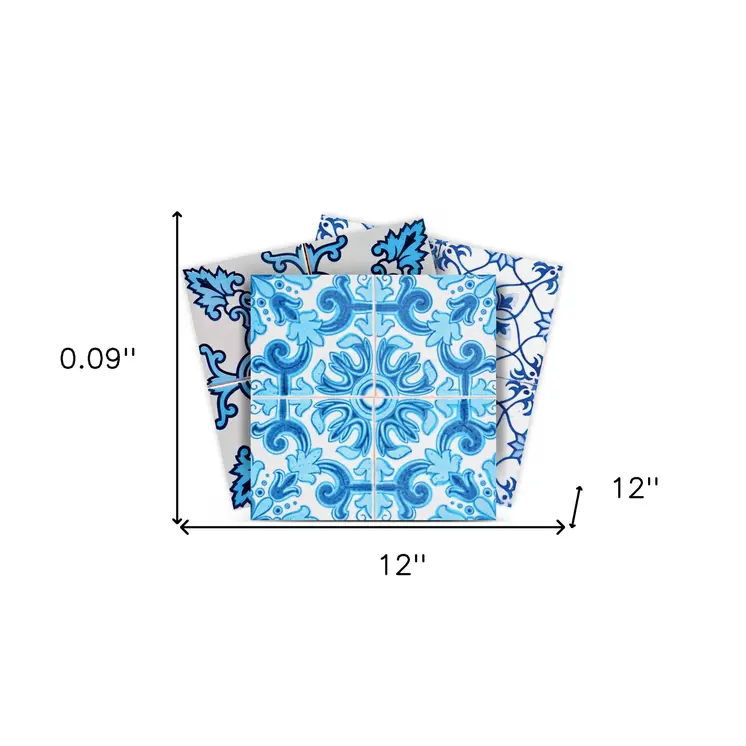 12" X 12" Mediterranean Blues Mosaic Peel and Stick Tiles