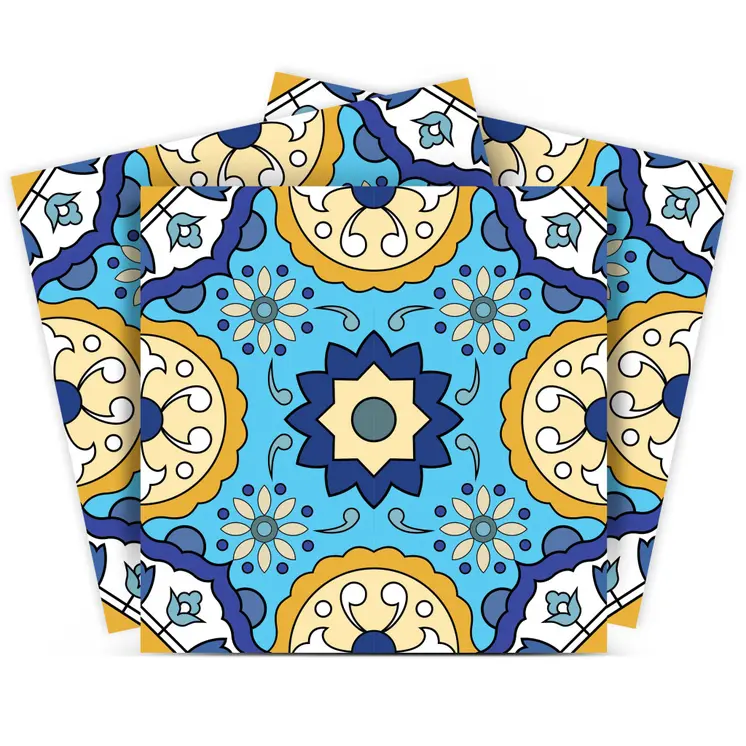 12" X 12" Aqua Floral Peel and Stick Removable Tiles