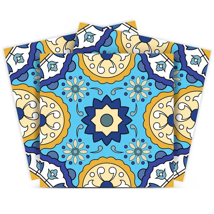 12" X 12" Aqua Floral Peel and Stick Removable Tiles