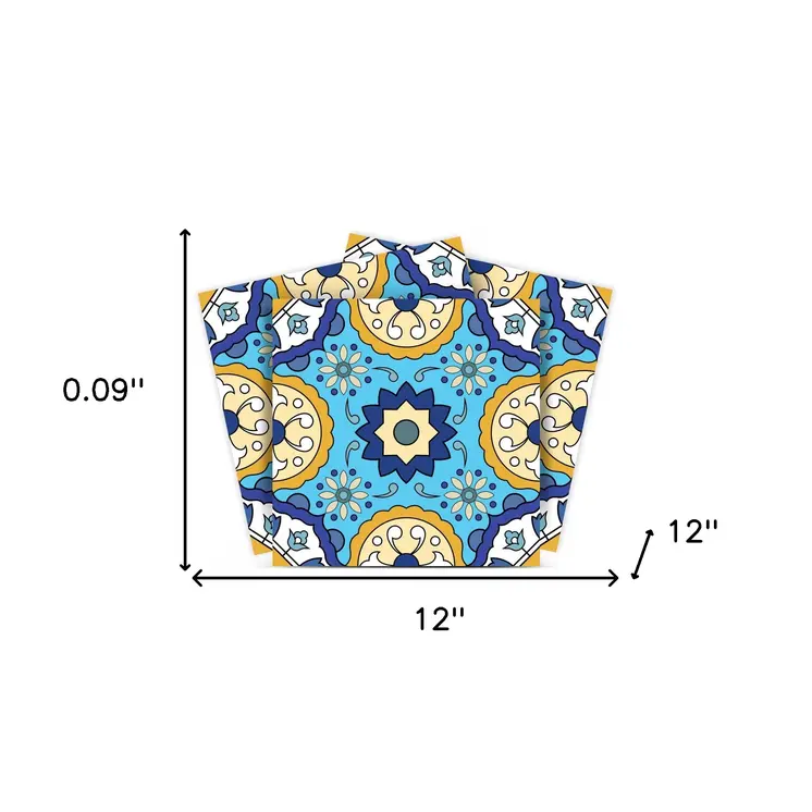12" X 12" Aqua Floral Peel and Stick Removable Tiles