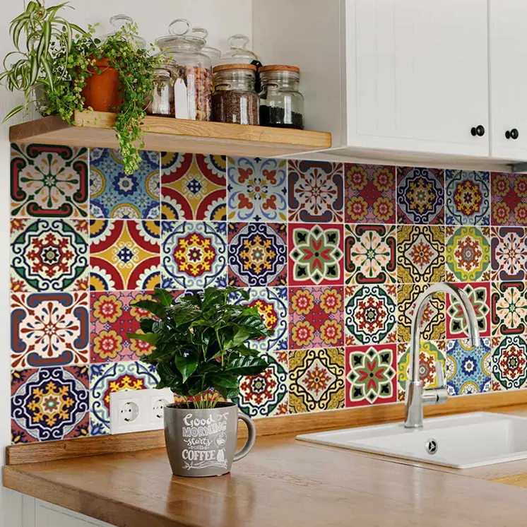 12" X 12" Multi-color Mediterra Mosaic Peel and Stick Tiles