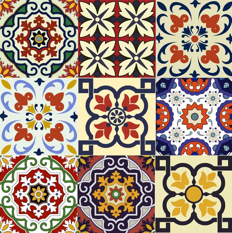 12" X 12" Blue Red Yellow Mosaic Peel And Stick Tiles