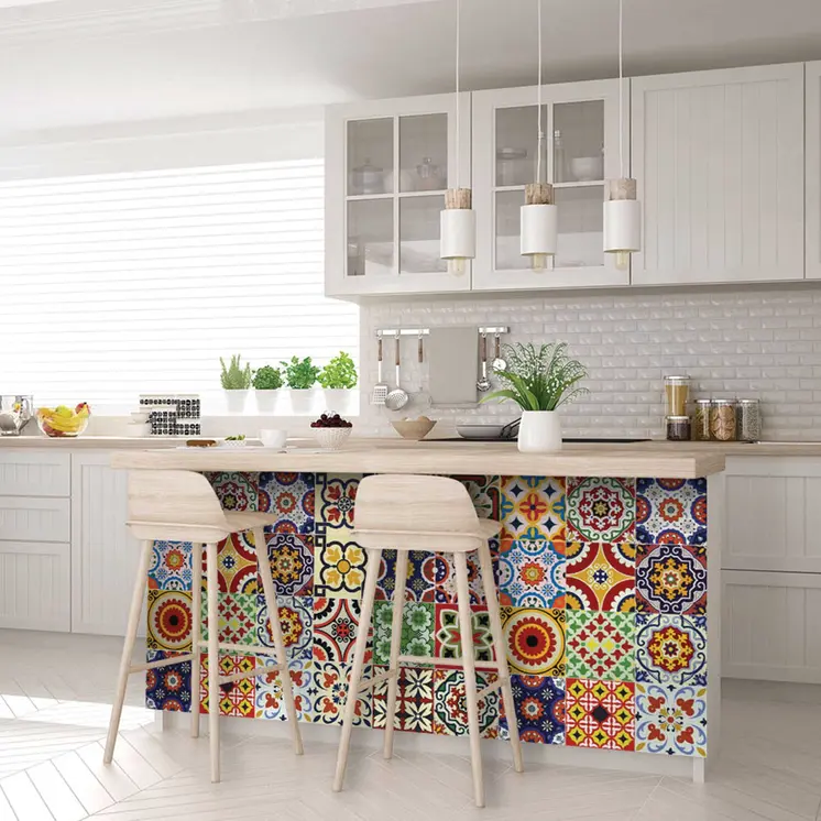 12" X 12" Blue Red Yellow Mosaic Peel And Stick Tiles