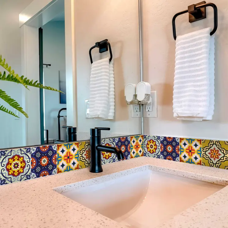 12" X 12" Blue And Yellow Mosaic Peel And Stick Removable Tiles