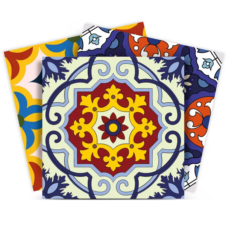 12" X 12" Blue And Yellow Mosaic Peel And Stick Removable Tiles