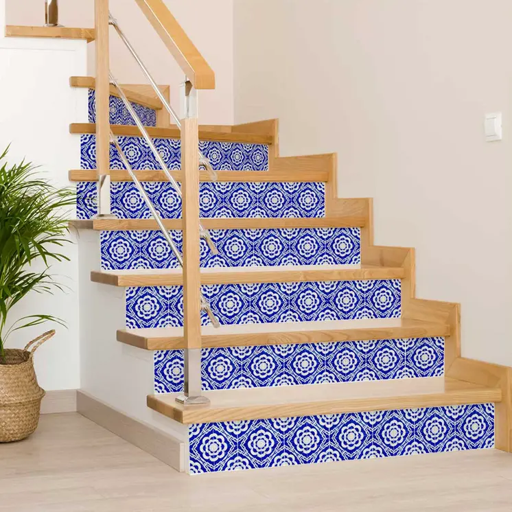 12" X 12" Blue And White Gerbera Peel And Stick Removable Tiles