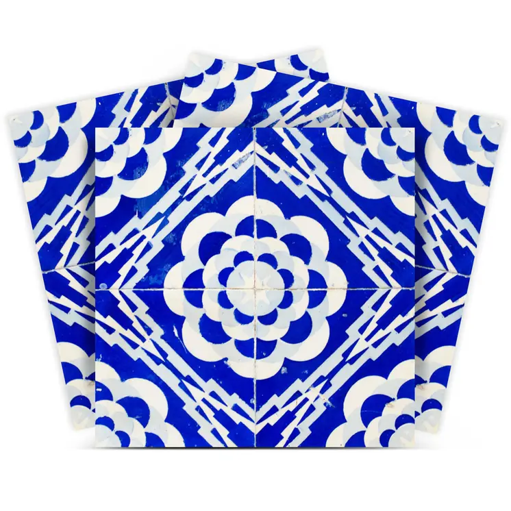 12" X 12" Blue And White Gerbera Peel And Stick Removable Tiles