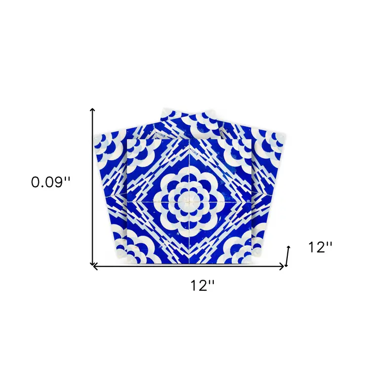 12" X 12" Blue And White Gerbera Peel And Stick Removable Tiles