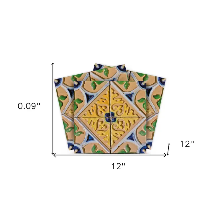 12" X 12" Yellow Blue Provence Peel and Stick Removable Tiles