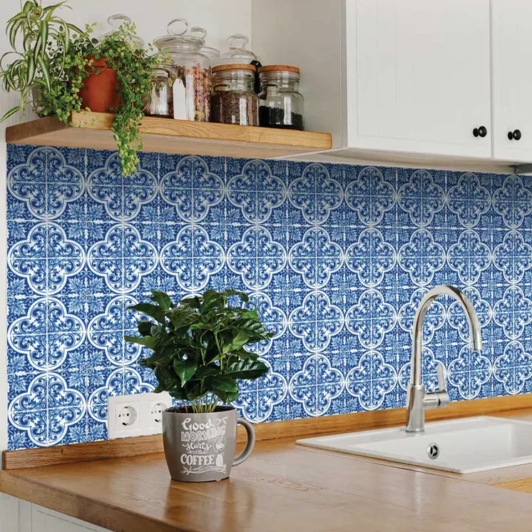 12" X 12" Blue and White Cross Peel And Stick Tiles