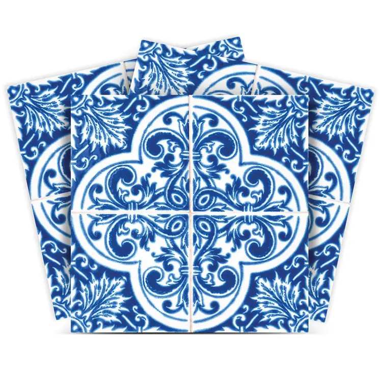 12" X 12" Blue and White Cross Peel And Stick Tiles