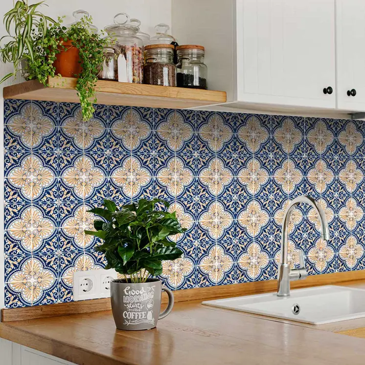 12" X 12" Blue and Yellow Nelly Peel And Stick Removable Tiles