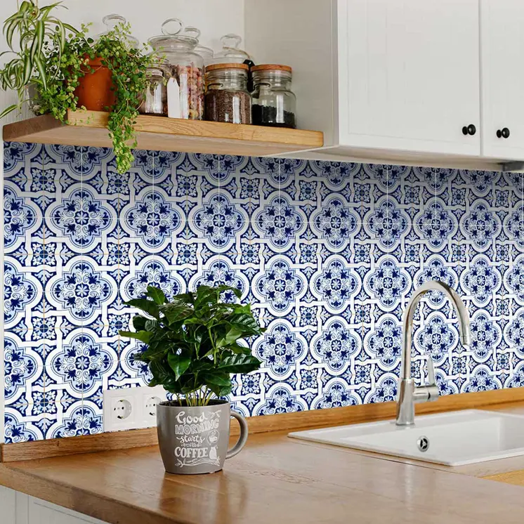 12" X 12" Blue Mia Gia Peel And Stick Removable Tiles