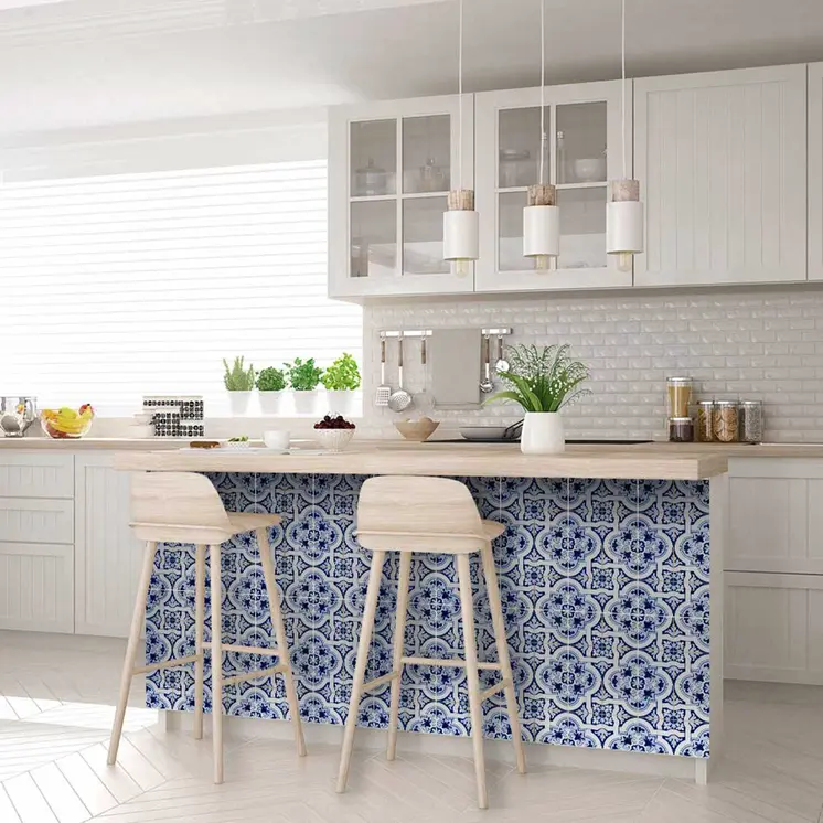 12" X 12" Blue Mia Gia Peel And Stick Removable Tiles