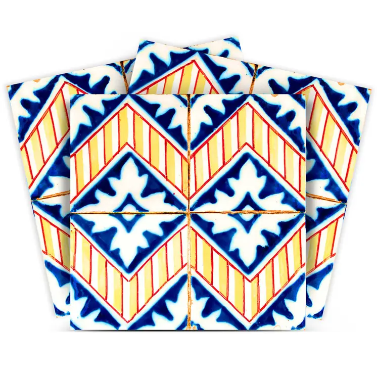 12" X 12" Blue Yellow Zig Peel and Stick Tiles