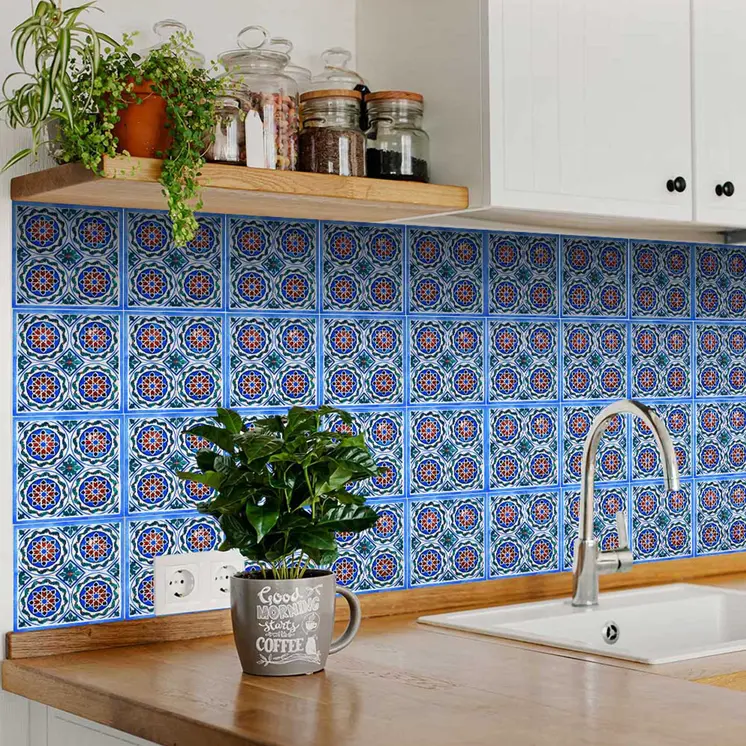 12" X 12"  Blue and Green Augustine Removable Peel and Stick Tiles
