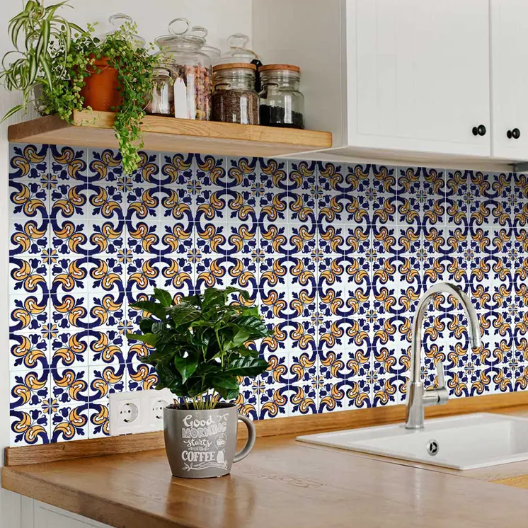 12" X 12" Blue Mikos Removable Peel and Stick Tiles