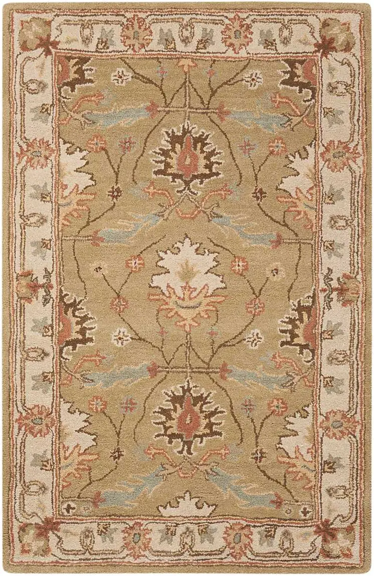 3' X 4' Ivory Sage and Tan Wool Floral Area Rug