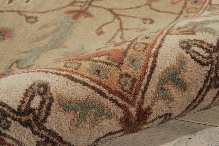 3' X 4' Ivory Sage and Tan Wool Floral Area Rug