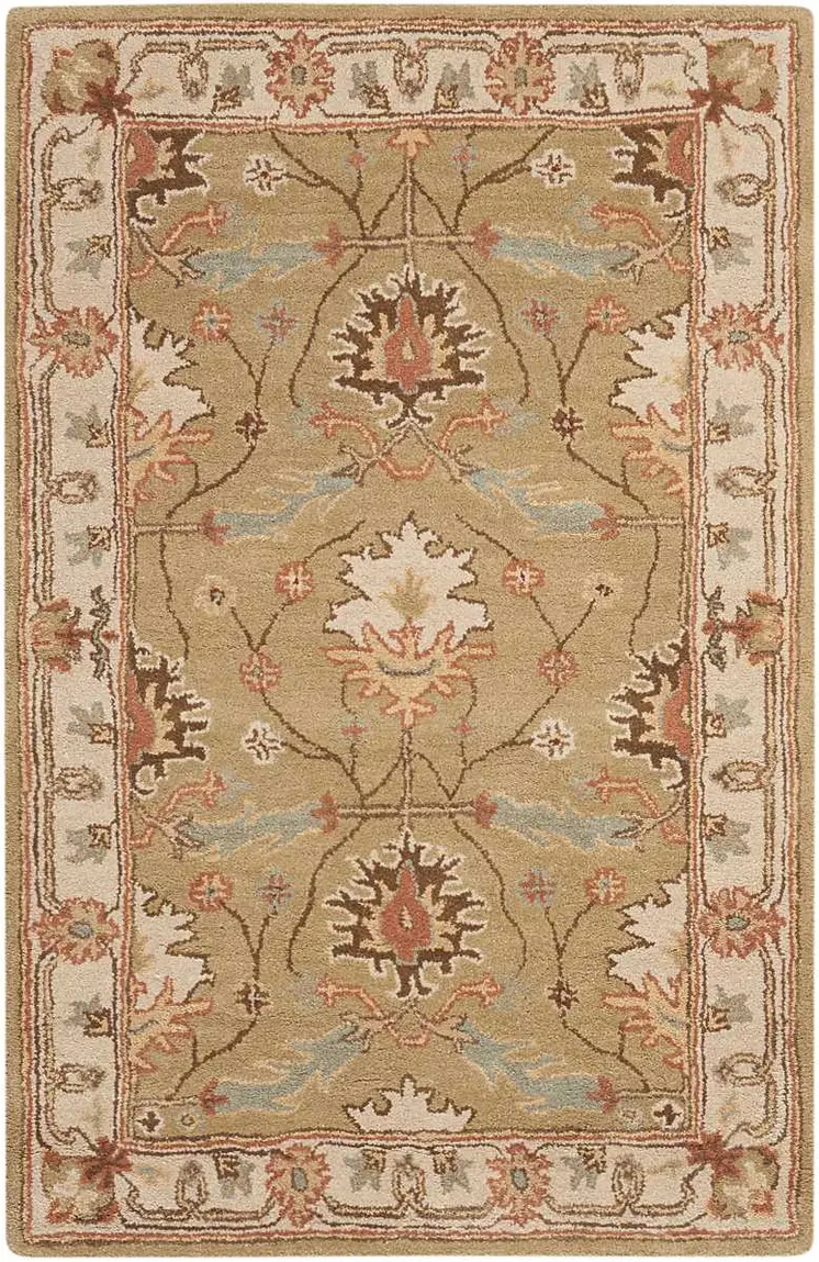3' X 4' Ivory Sage and Tan Wool Floral Area Rug