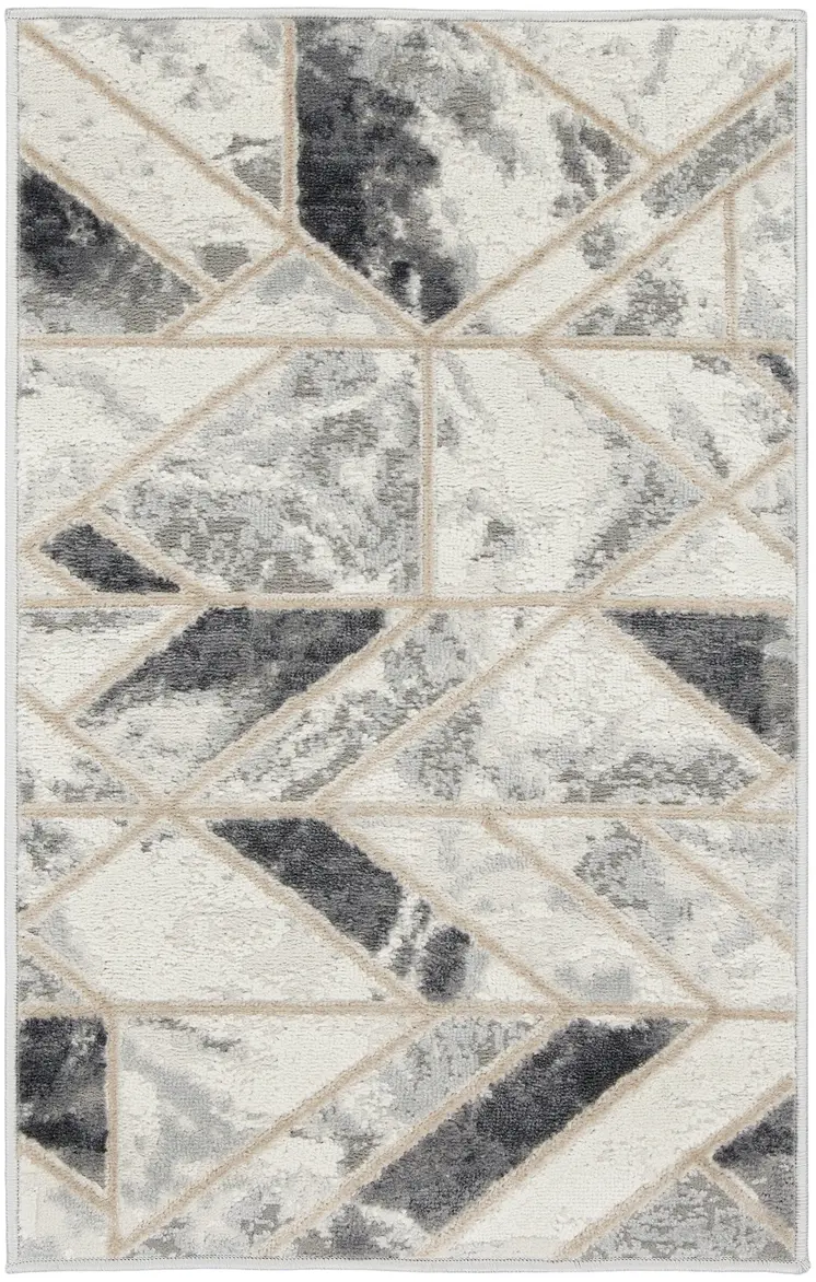 2' X 3' Ivory and Gray Geometric Non Skid Area Rug