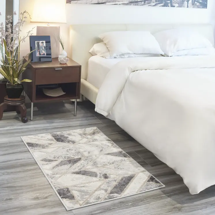2' X 3' Ivory and Gray Geometric Non Skid Area Rug