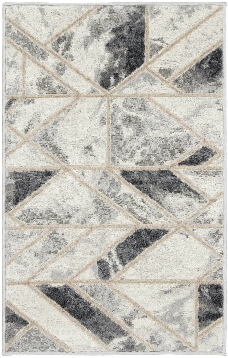 2' X 3' Ivory and Gray Geometric Non Skid Area Rug