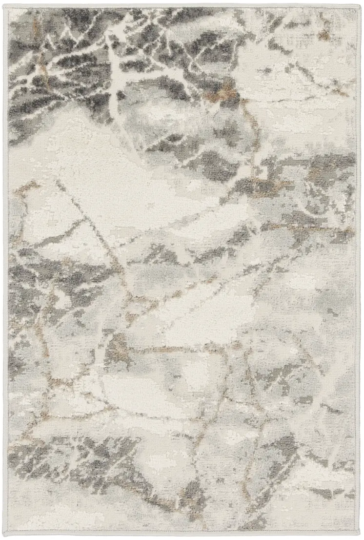 2' X 3' Ivory and Gray Abstract Non Skid Area Rug