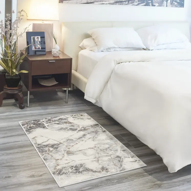 2' X 3' Ivory and Gray Abstract Non Skid Area Rug