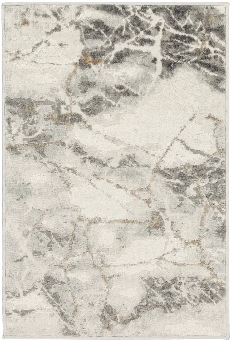 2' X 3' Ivory and Gray Abstract Non Skid Area Rug