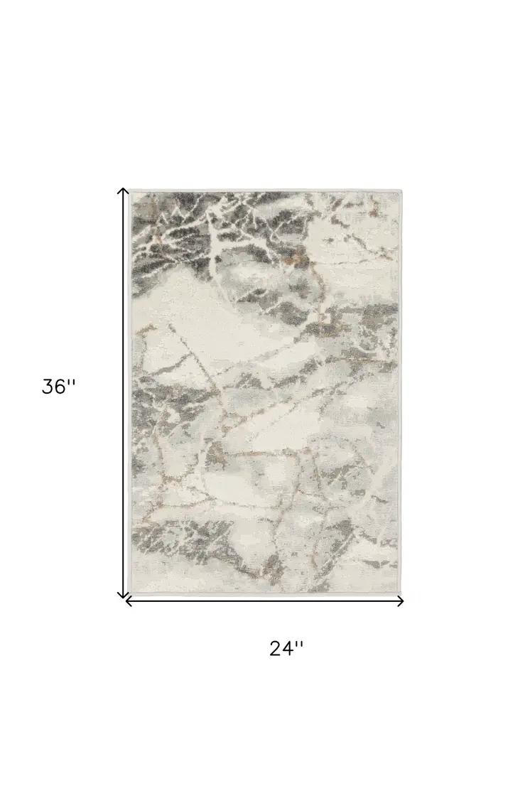 2' X 3' Ivory and Gray Abstract Non Skid Area Rug