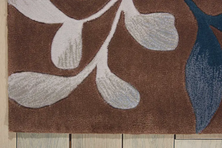 5' X 8' Brown Botanical Leaves Area Rug