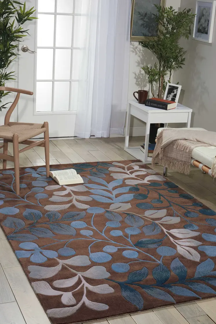 5' X 8' Brown Botanical Leaves Area Rug