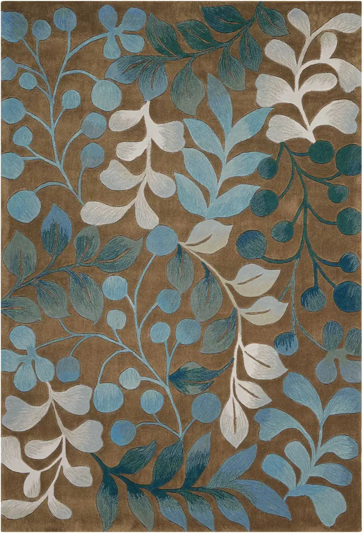 4' X 6' Brown Botanical Leaves Area Rug