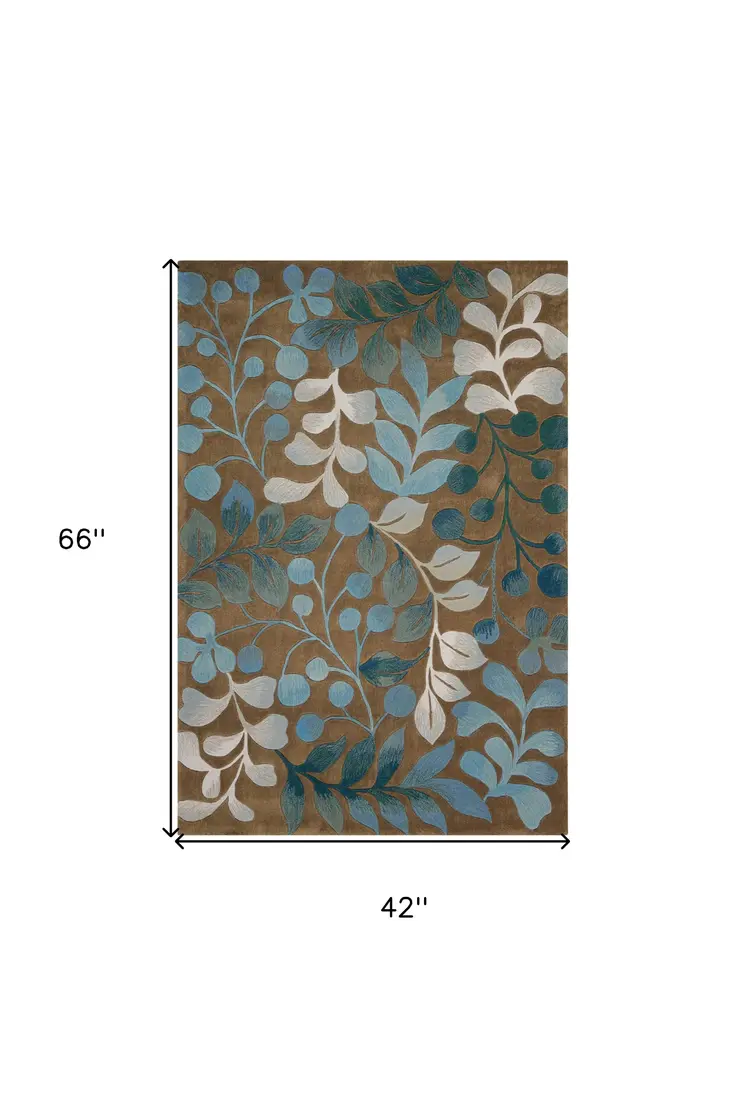 4' X 6' Brown Botanical Leaves Area Rug