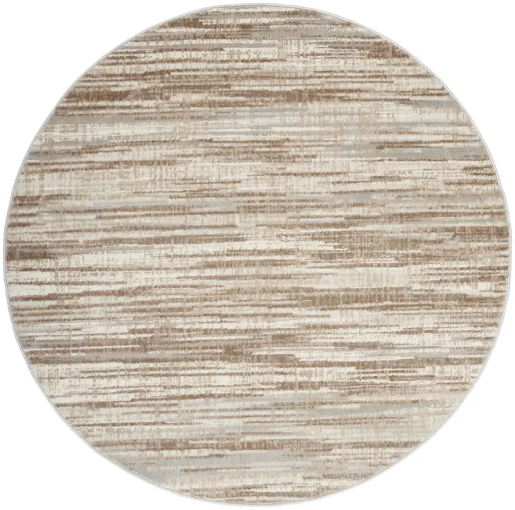 5' Ivory and Gray Abstract Non Skid Round Rug