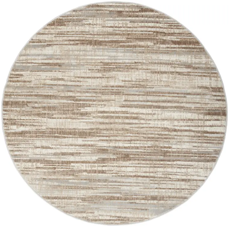 5' Ivory and Gray Abstract Non Skid Round Rug