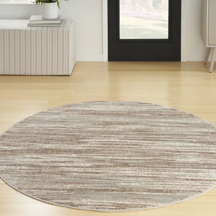 5' Ivory and Gray Abstract Non Skid Round Rug