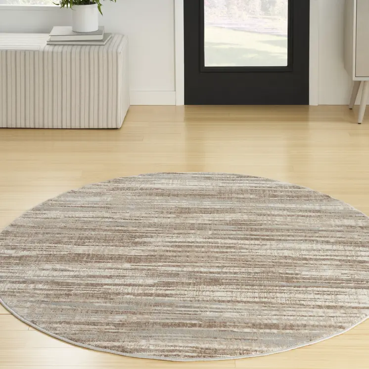 5' Ivory and Gray Abstract Non Skid Round Rug