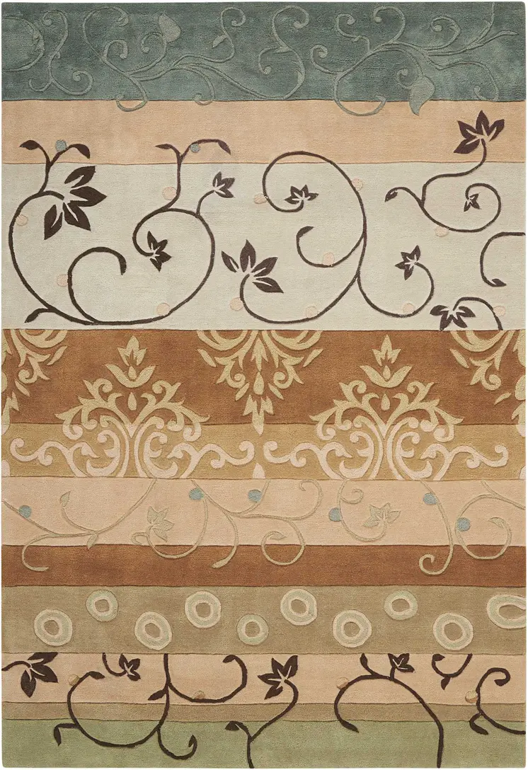 7' X 9' Black Gray and Tan Floral Vines Area Rug