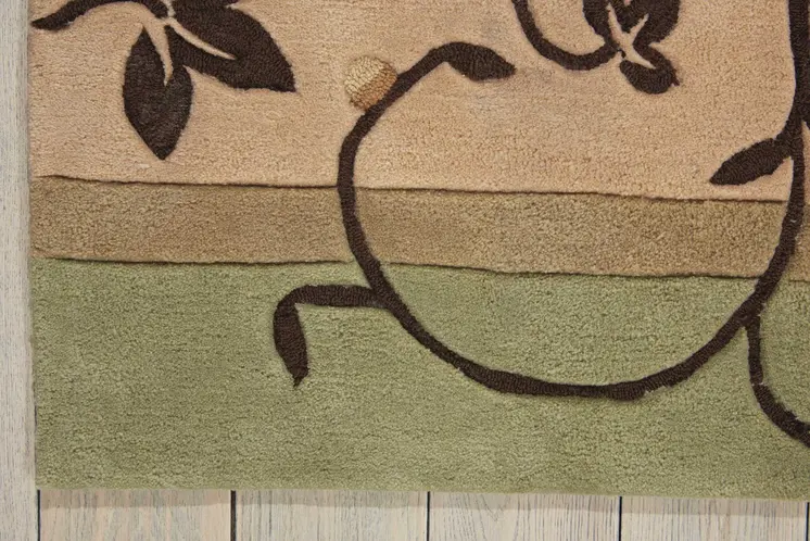 7' X 9' Black Gray and Tan Floral Vines Area Rug