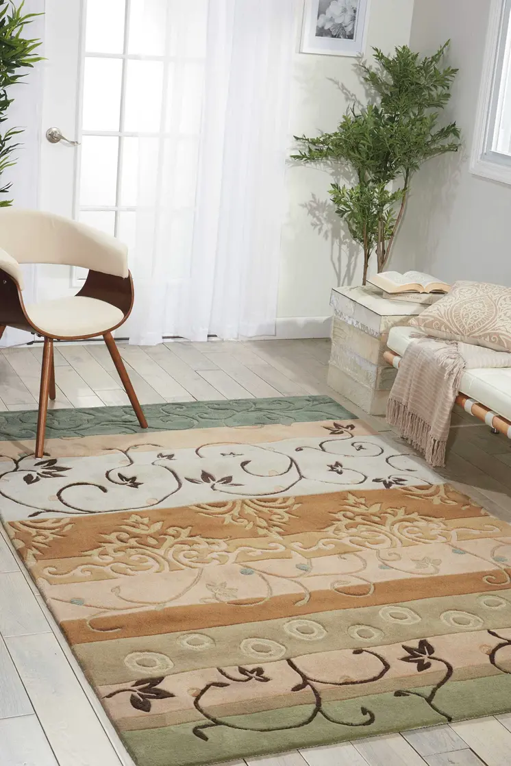 7' X 9' Black Gray and Tan Floral Vines Area Rug