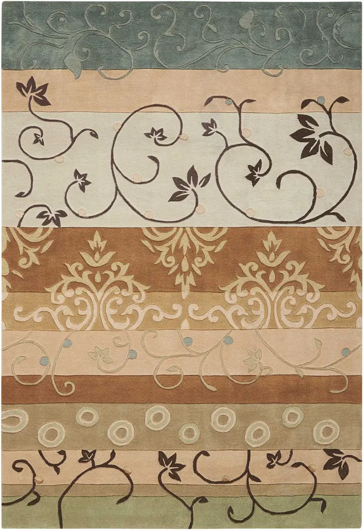 7' X 9' Black Gray and Tan Floral Vines Area Rug