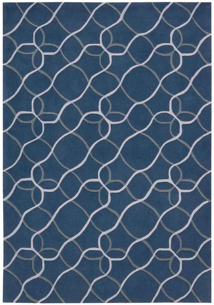 7' X 9' Ivory Blue and Gray Abstract Area Rug